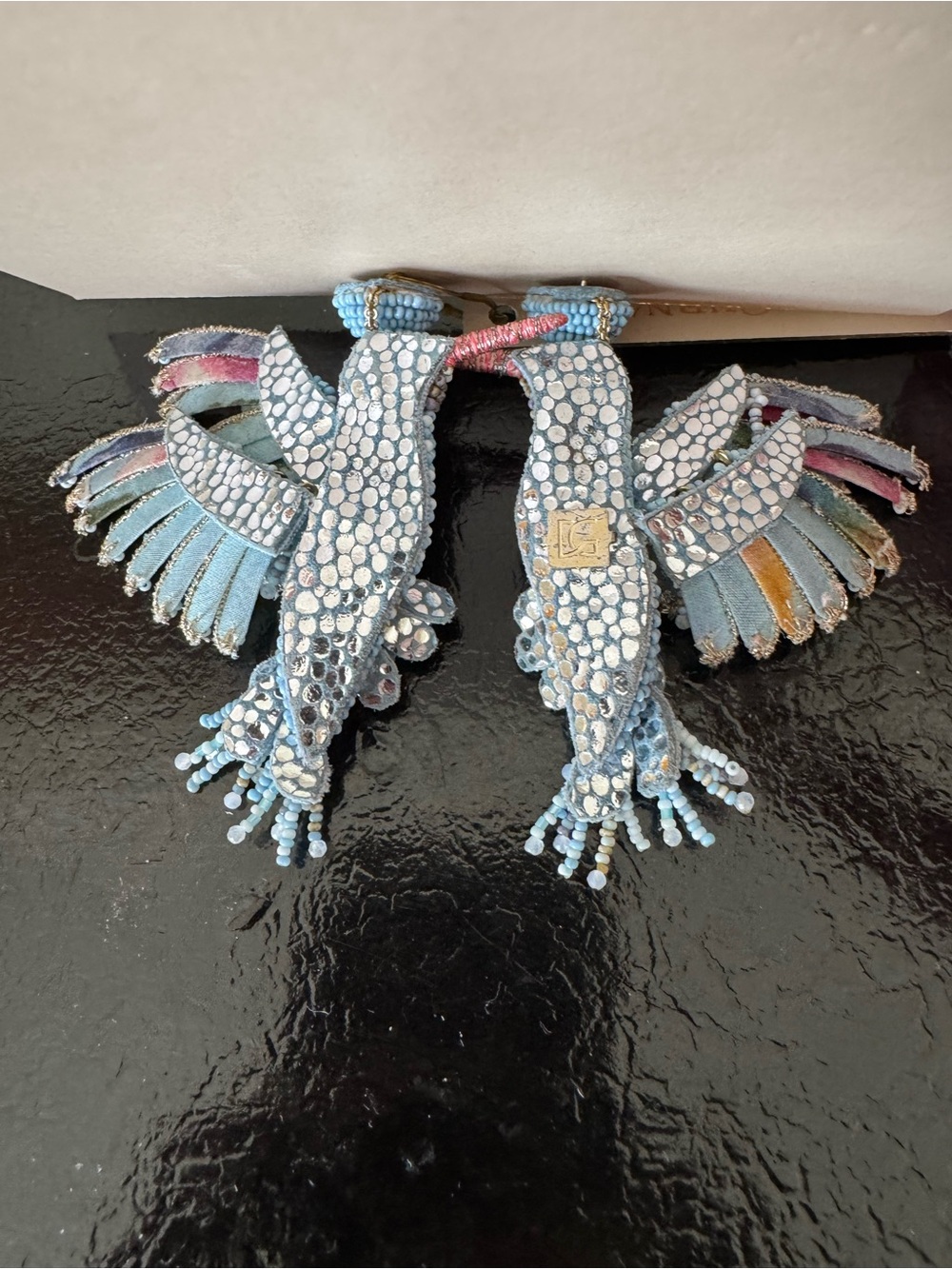 Deepa Gurnani Beaded Hummingbird Drop Earrings NWT in Light Blue/White - Picture 8 of 11